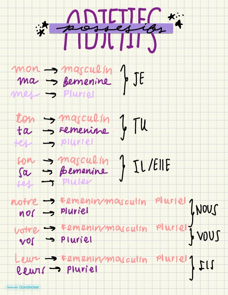 Adjetivos y Pronombres Posesivos en Francés: Ejemplos y Ejercicios