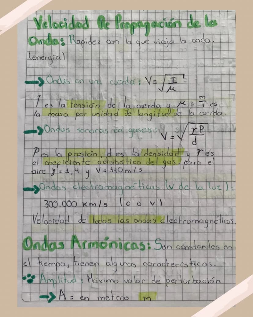 Propagación de
Ondas
Apuntes para Bachillerato Velocidad Be Propagación de los
Onda: Rapidez con la que viaja la onda
energial
-Ondas en una