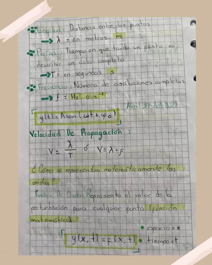 Propagación de
Ondas
Apuntes para Bachillerato Velocidad Be Propagación de los
Onda: Rapidez con la que viaja la onda
energial
-Ondas en una