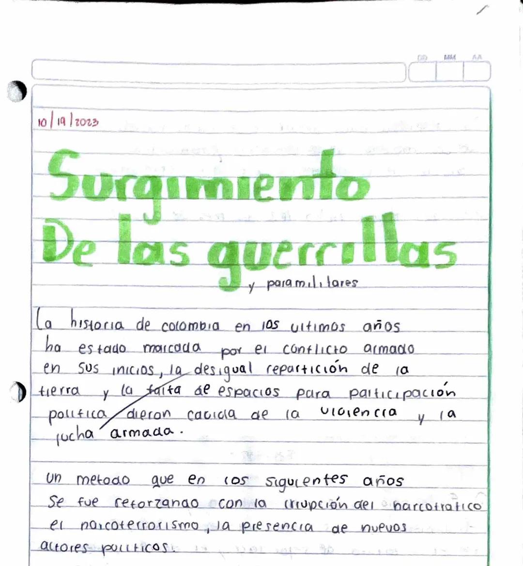 MM
AA
10/19/2023
# Surgimiento
## De las guerrillas

La historia de colombia en los ultimos años
ha estado marcada por el conflicto armado
e