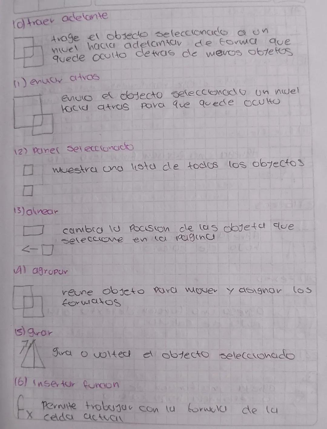 loftraer adelante
trage el objecto seleccionado a un
nivel hacia adelantar de forma que
quede oculto detras de meros obtetos

(1) enuar atra