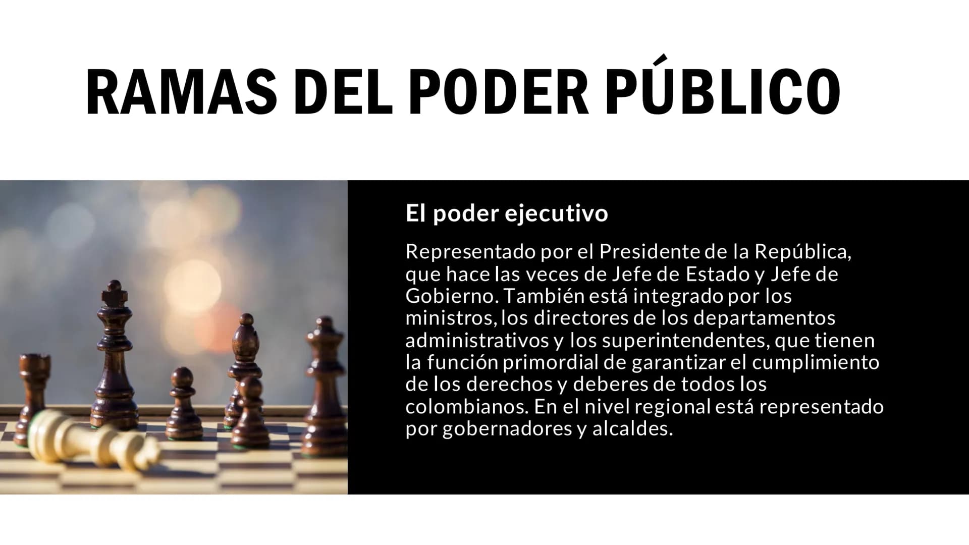 CIENCIAS SOCIALES
Y COMPETENCIAS
CIUDADANAS
TEMAS: RAMAS DEL PODER PÚBLICO RAMAS DEL PODER PÚBLICO
El poder ejecutivo
Representado por el Pr