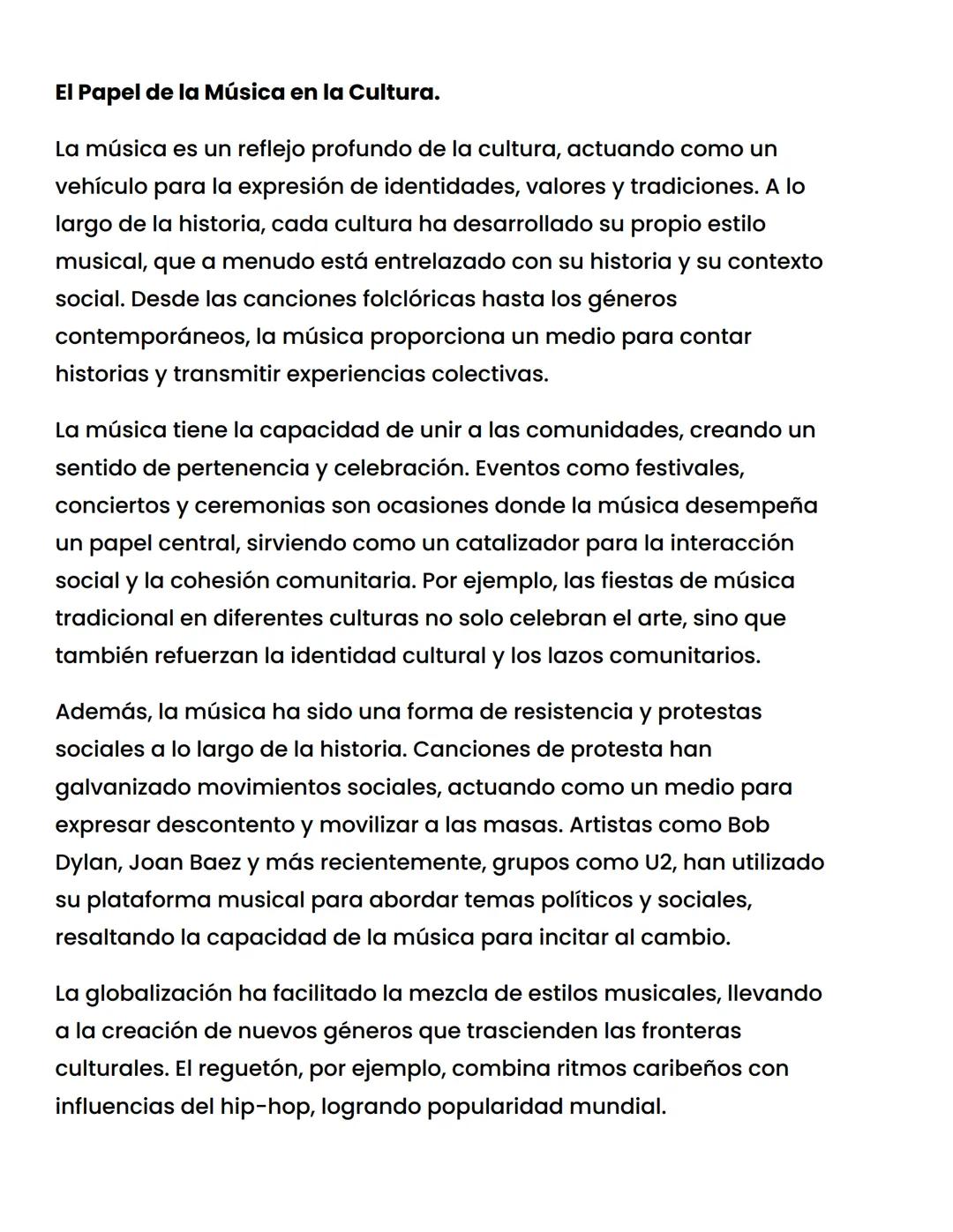 # El Papel de la Música en la Cultura.

La música es un reflejo profundo de la cultura, actuando como un
vehículo para la expresión de ident