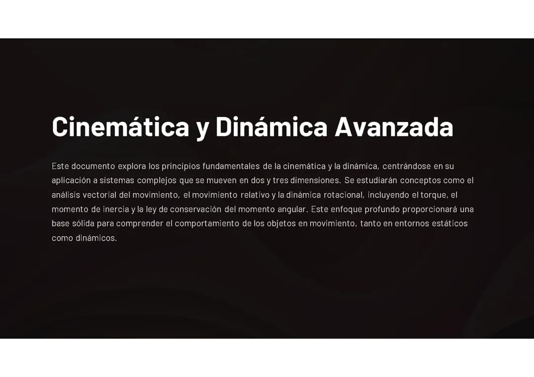 Cinemática y Dinámica Avanzada