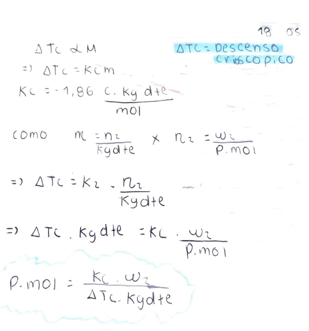 ATC & M

=) ATC = KCM

KC = -1,86 C. Ky dte
 mol

como m = n2
 kydte

18 05
ATC=bescenso
crioscopico

X R2 = wz
 P.MOI

=) ATC = K2.2
 Kydte