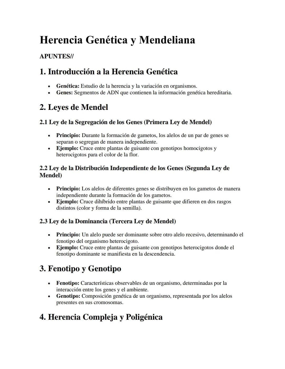 Herencia Genética y Mendeliana
APUNTES//
1. Introducción a la Herencia Genética
•
•
Genética: Estudio de la herencia y la variación en organ