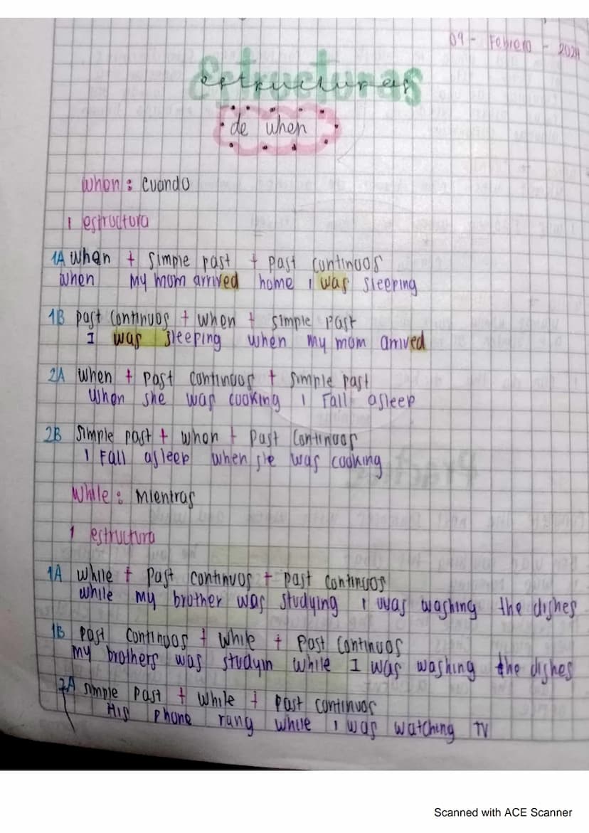 whon: Cuando
estructura
Erivewras
de when
A when + Simple past + past continuos
When My mum arrived home I was sleeping
13 past Continuos + 