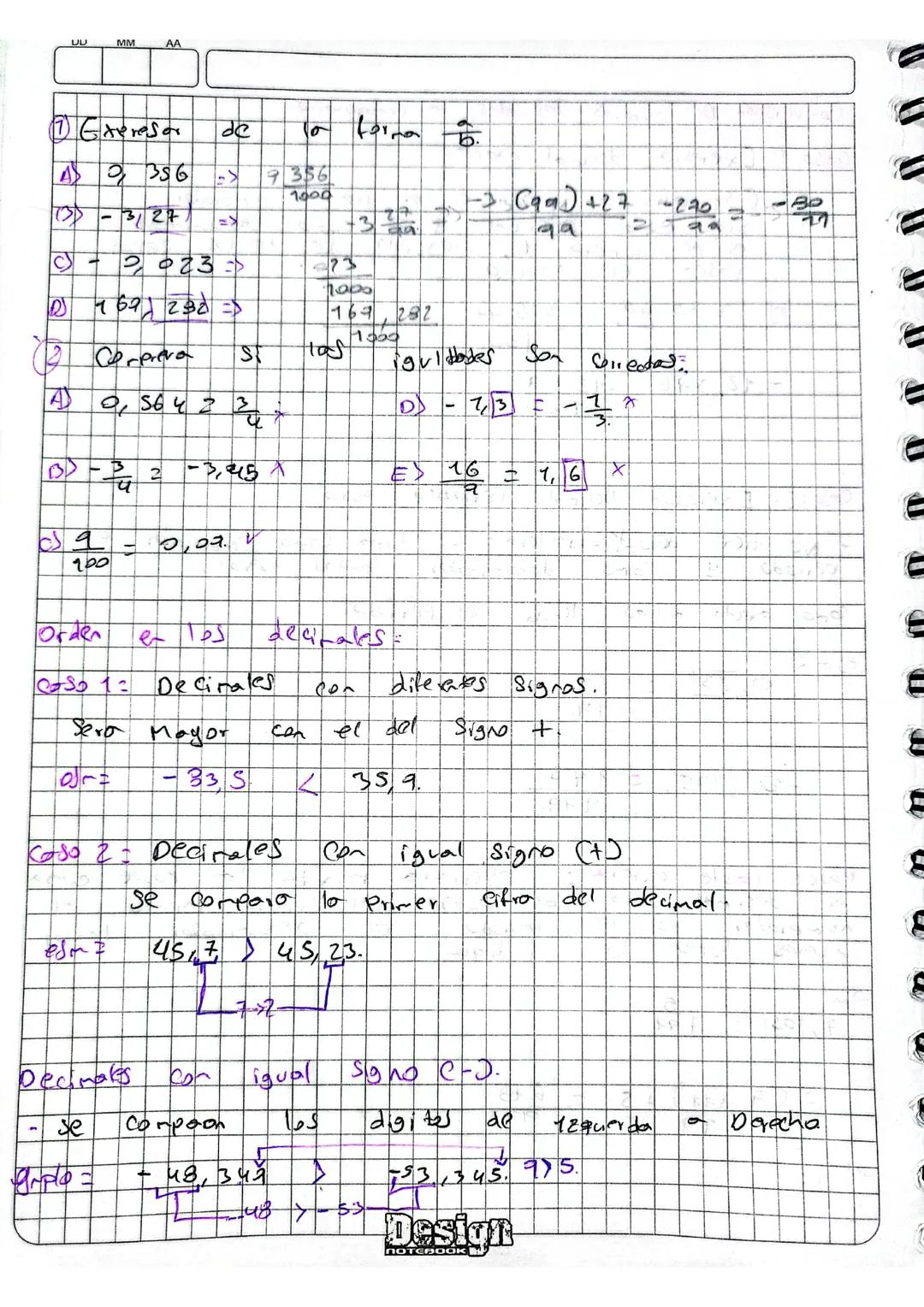 DD MM
AA
Conversión De numeras desimales a frocciororis
Caso 12 Expresia decimal exorta
Escribir la fracolón en el que et unerador.
Sin Coma