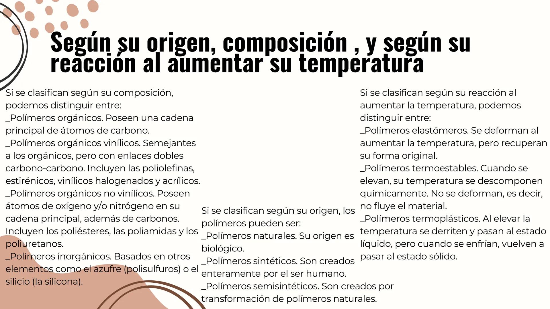 Los polimeros
4 plasticos Contenido
все
01. QUE SON LOS
POLIMEROS
02. CLASIFICACIÓN DE
LOS POLIMEROS
03. EJEMPLOS DE
POLÍMEROS
04. QUE SON L