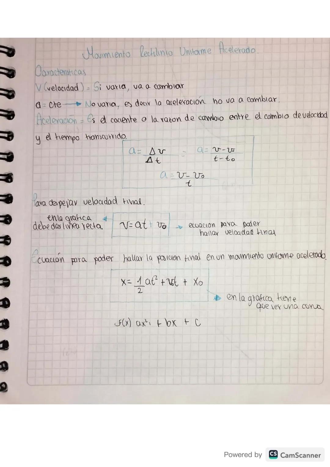Caracteristicas
Movimiento Rectilinio Uniforme Acelerado.
V(velocidad) Si varia, va a cambiar
acte
=
+ No varia, es decir la aceleración no 