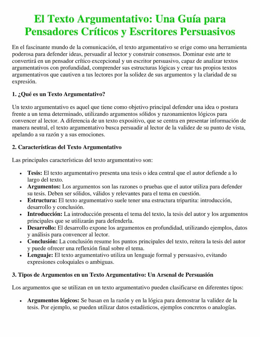 El Texto Argumentativo: Una Guía para
Pensadores Críticos y Escritores Persuasivos
En el fascinante mundo de la comunicación, el texto argum