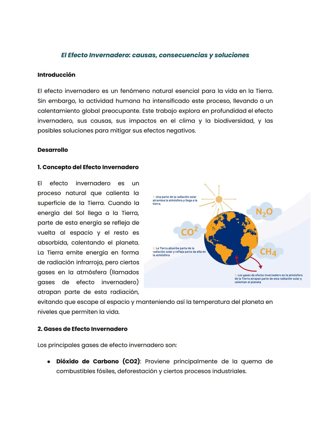 El Efecto Invernadero: causas, consecuencias y soluciones
Introducción
El efecto invernadero es un fenómeno natural esencial para la vida en