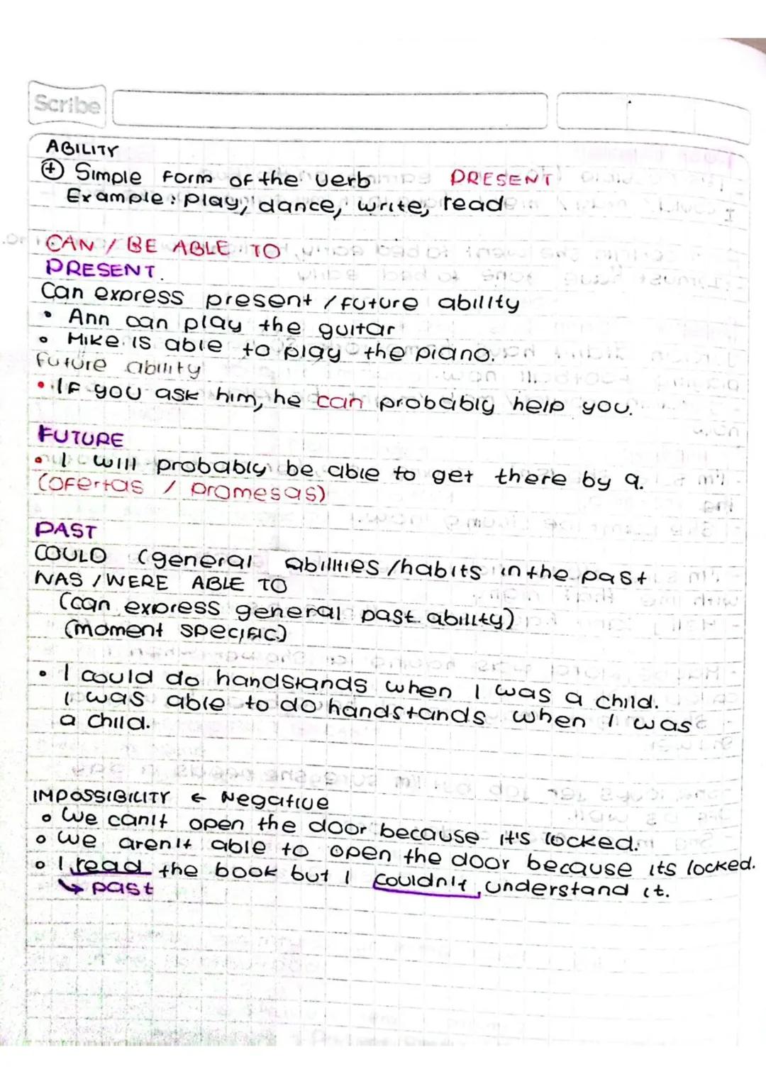 Scribe
AGILITY
+ Simple form of the verb PRESENT) C
Example: Play, dance, write, reade
CAN BE ABLE TO Hos bad of the
PRESENT
Can express pre