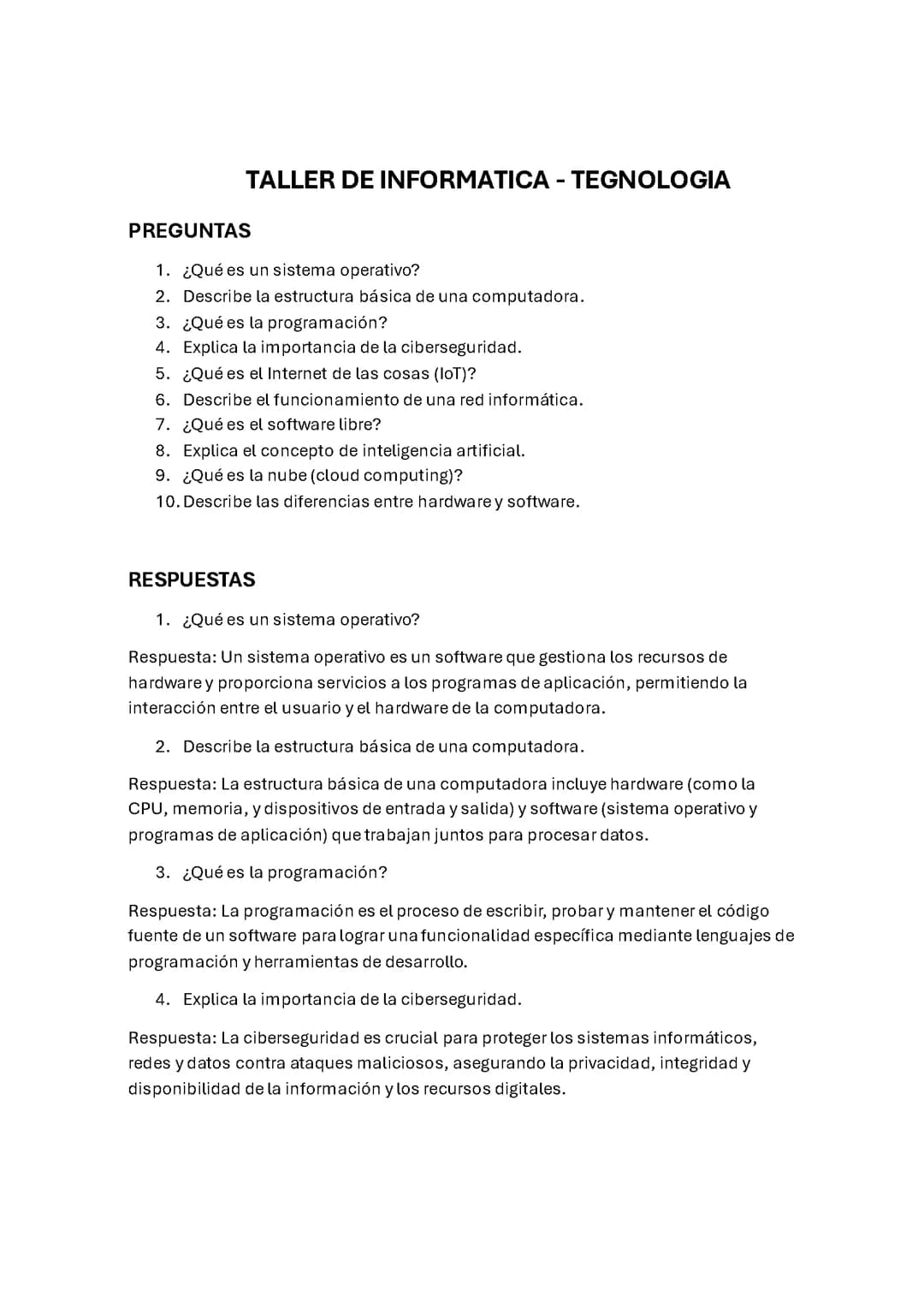 Taller de informática - Tecnología