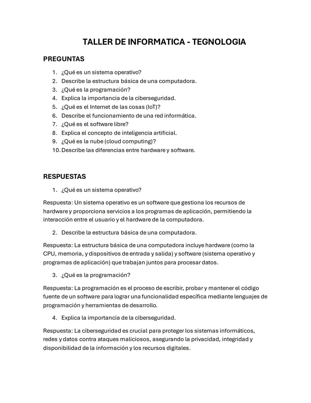 Taller de informática - Tecnología