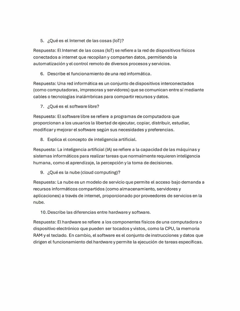 PREGUNTAS
TALLER DE INFORMATICA - TEGNOLOGIA
1. ¿Qué es un sistema operativo?
2. Describe la estructura básica de una computadora.
3. ¿Qué e