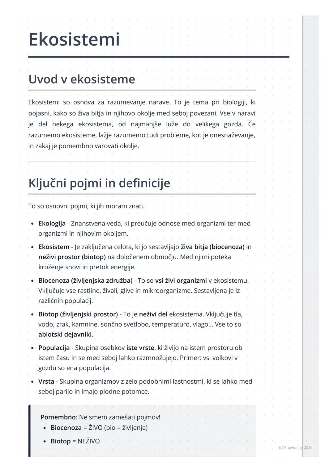 # Ekosistemi

Uvod v ekosisteme

Ekosistemi so osnova za razumevanje narave. To je tema pri biologiji, ki
pojasni, kako so živa bitja in nji