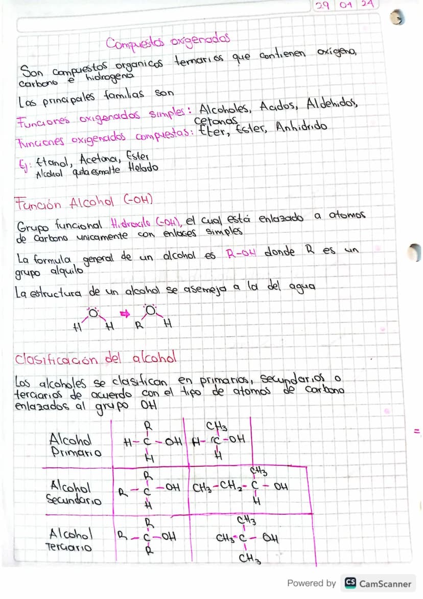 29 01 24
Compuestos oxigenadas
Son compuestos organicos ternarios que contienen oxigeno,
Carbons
e hiolrogeno.
Las principales familias son
