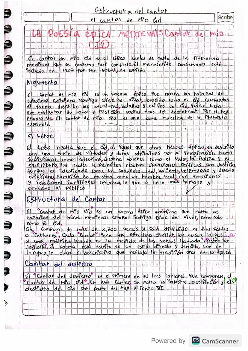 Estructura del cantar
el cantar de Mio Gad
Scribe
CA POESIA EPICA MEDIEVAL: Cantar de mio
El cantar de Mio Cid es el único cantar de gesta d