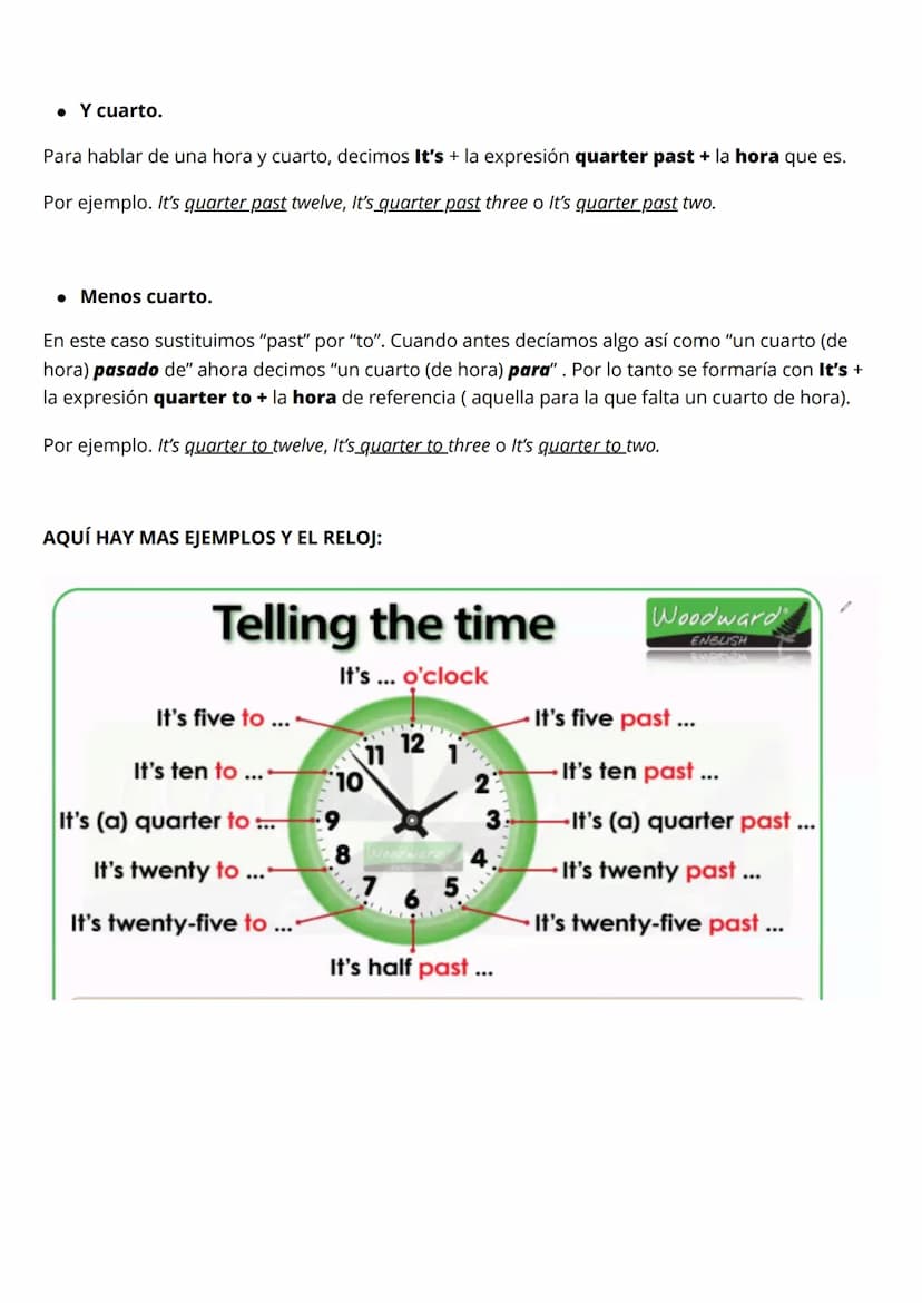 Las horas -Inglés-
Vocabulario.
La primera opción para decir la hora es la conocida como horario militar. Decir la hora, y a
continuación lo