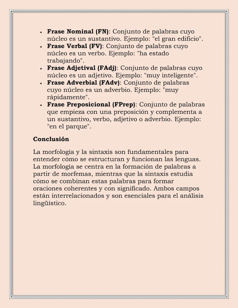 MORFOLOGÍA Y
SINTAXIS
Morfología
La morfología es la rama de la lingüística que se
encarga del estudio de la estructura y formación de las
p
