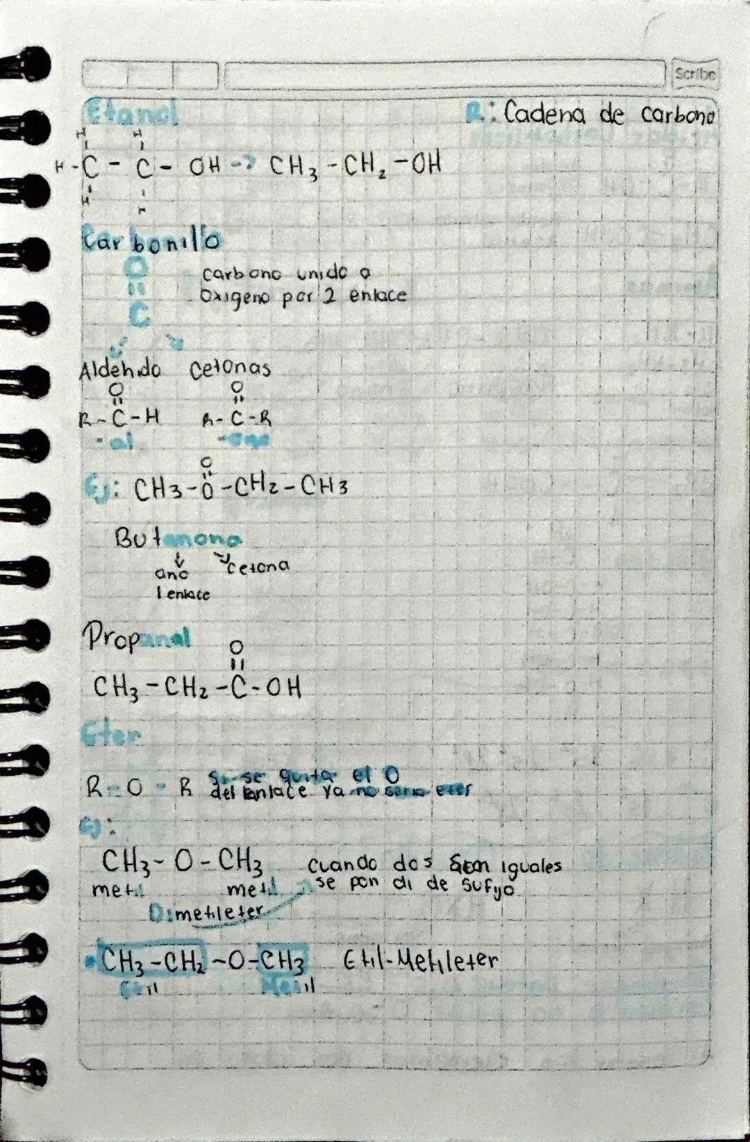 Etanol
# H
# H
H-C-C-OH $\rightarrow$ CH3-CH2-OH
# H

Carbonilo

Carbono unido a
Oxigeno por 2 enlace

C

Aldehido Cetonas

유

R-C-H

A-C-R
