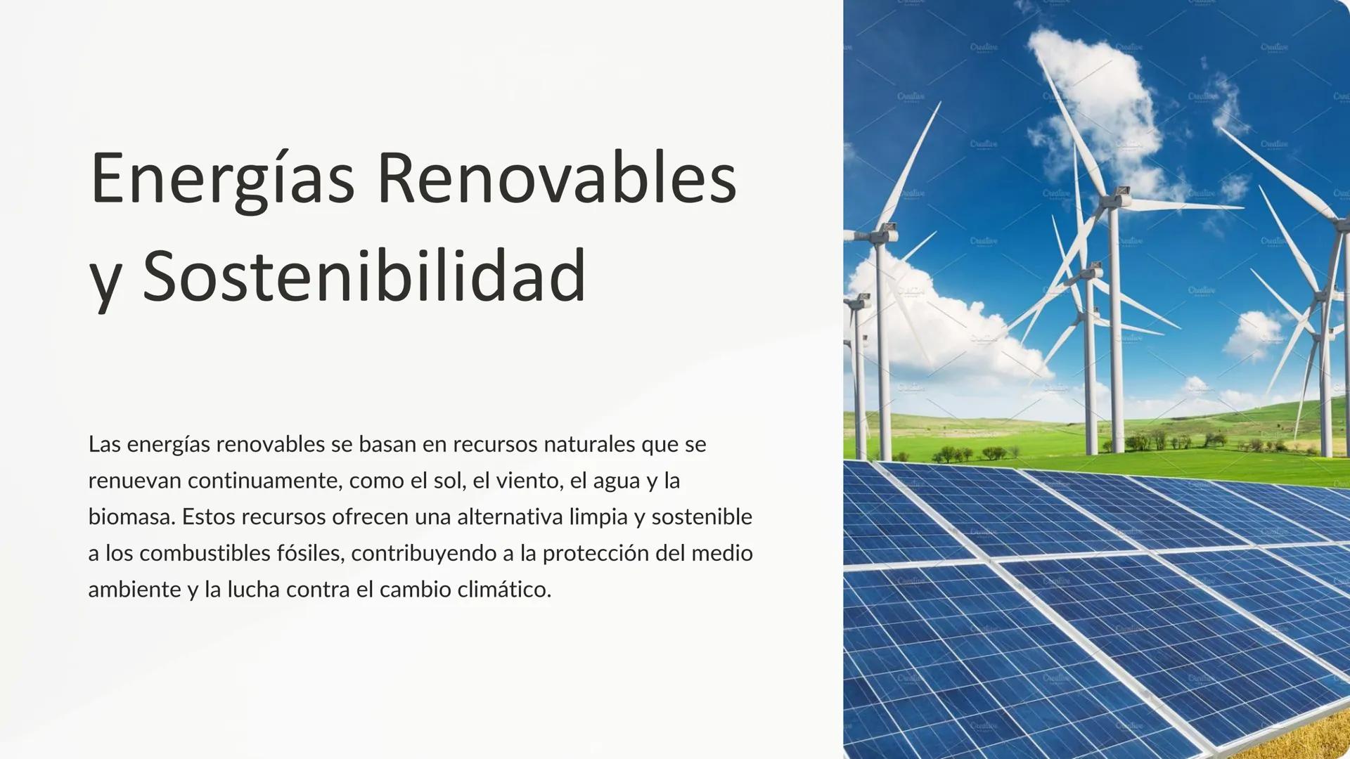 Conation
Energías Renovables
y Sostenibilidad
Realive
Las energías renovables se basan en recursos naturales que se
renuevan continuamente, 