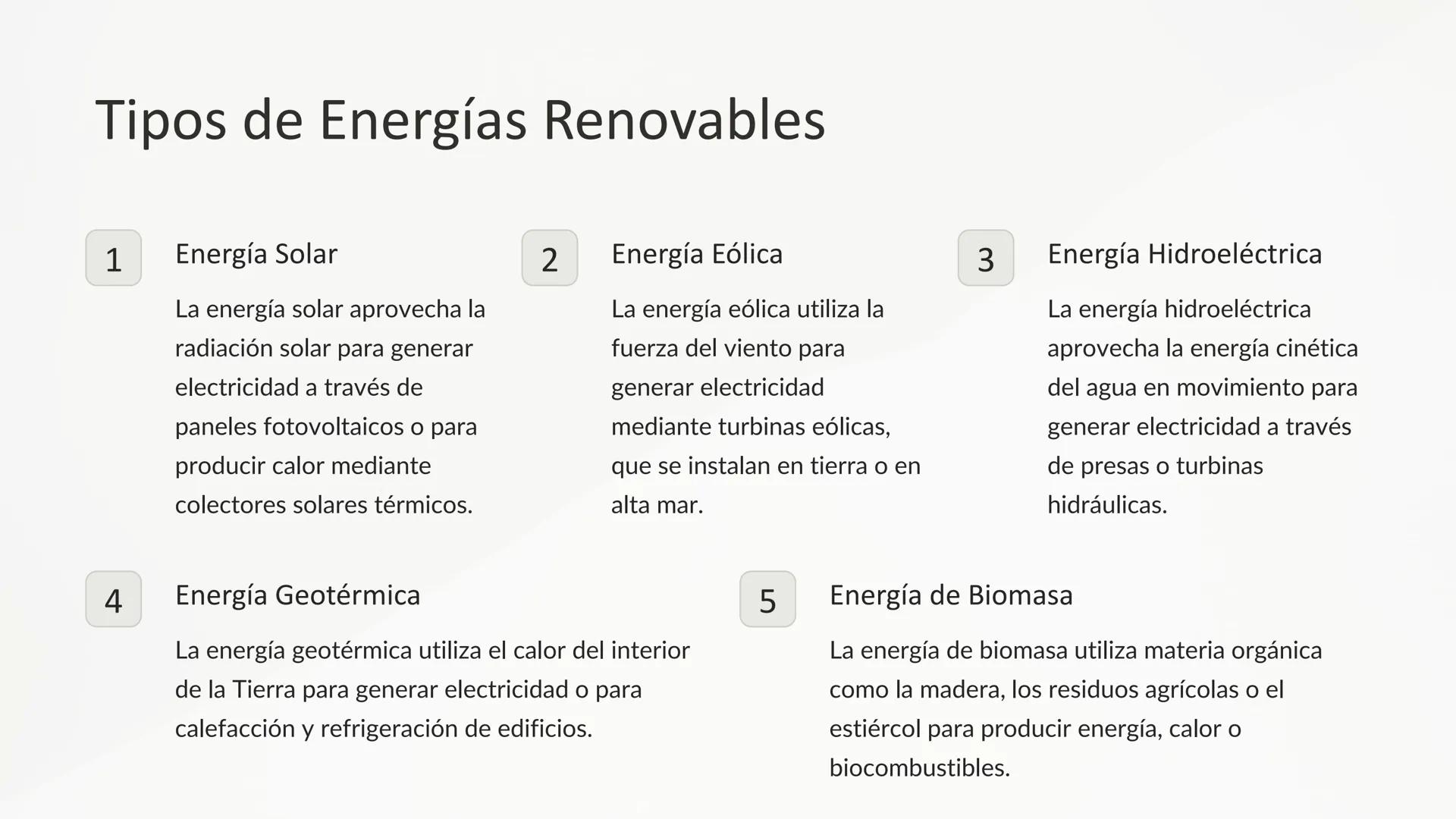 Conation
Energías Renovables
y Sostenibilidad
Realive
Las energías renovables se basan en recursos naturales que se
renuevan continuamente, 