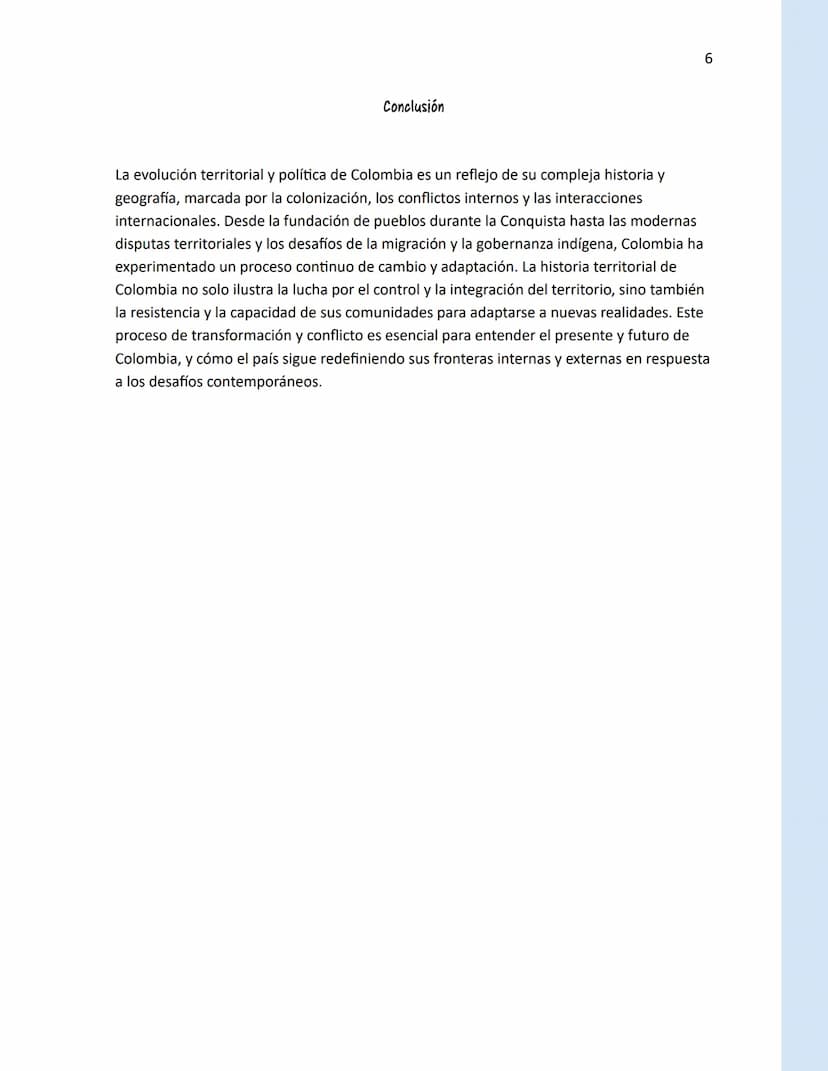 La Evolución Territorial y
Politica de Colombia Una
Historia de Transformación y
Conflicto
Karol Viviana Villagarcia Alban
Tecnología en ges