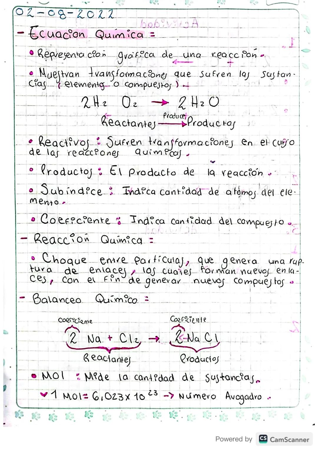 02-08-2022

bobivityA
- Ecuacion Química =
• Representación gráfica de una reacción.

• Muestran transformaciones que sufren las sustan-
cia