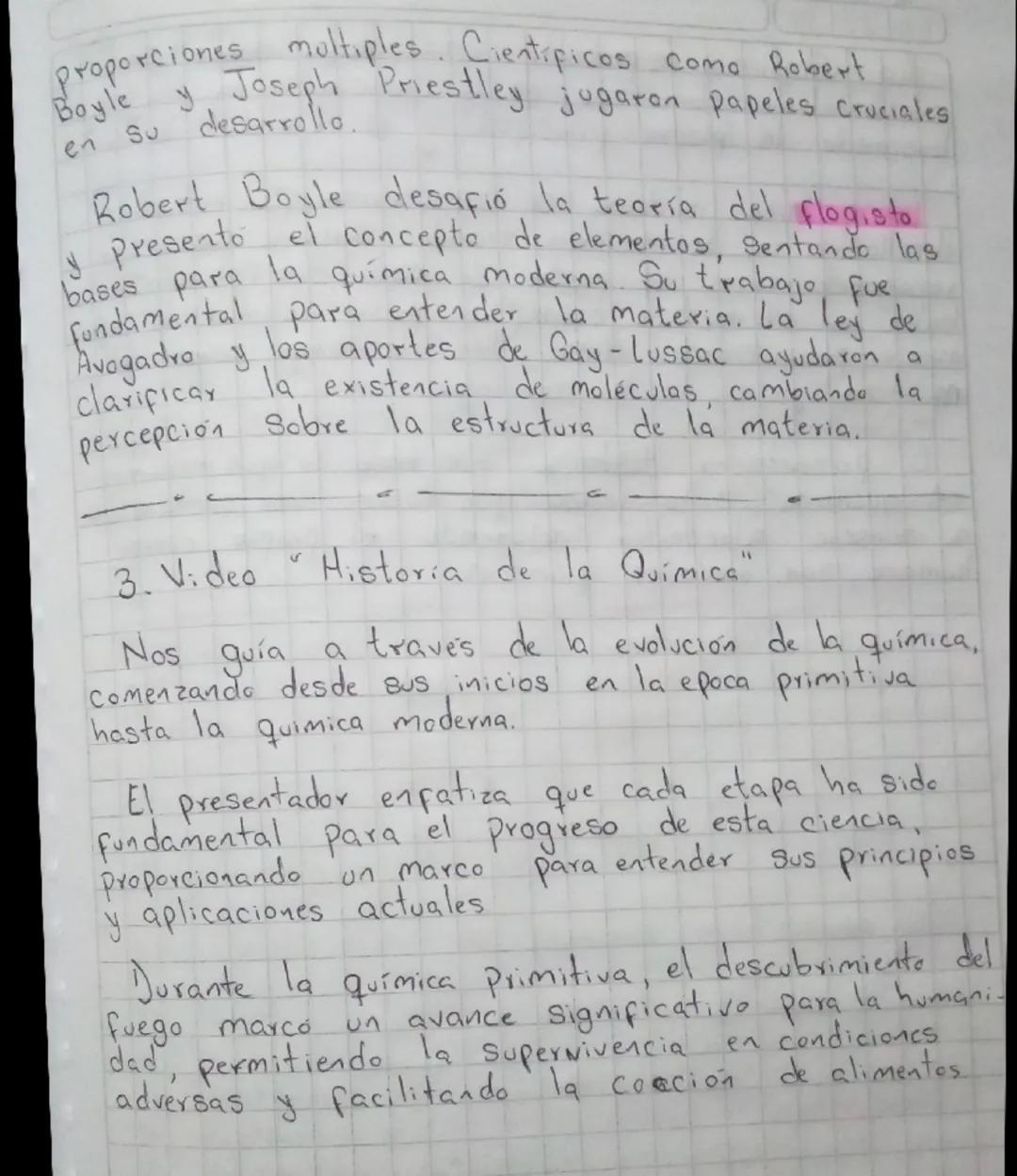 Resumen
1. Video "Linea del tiempo"
Cubre la evolución historica de la química desde
la antigua Grecia hasta la época moderna."
Comienza con