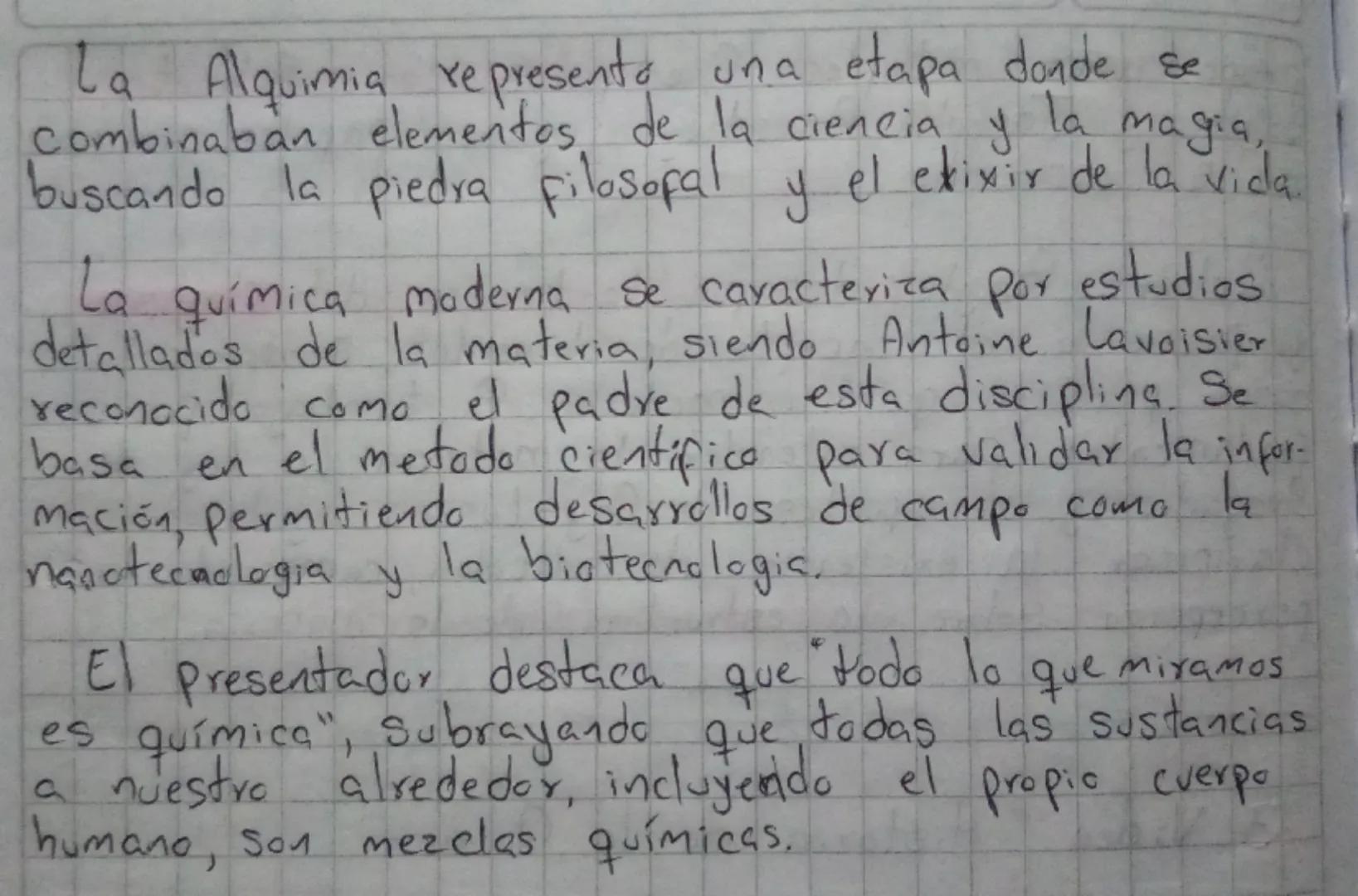 Resumen
1. Video "Linea del tiempo"
Cubre la evolución historica de la química desde
la antigua Grecia hasta la época moderna."
Comienza con