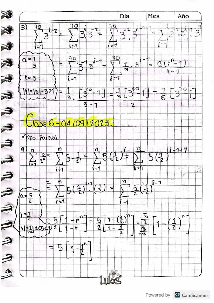 • Clase 4 28/08/2023.
·Sumatoria."
Cálculo II : Suma enesima
de una serie,
Definicion : Sea NE 2' V a., a₂, az...an
numeros reales entonces
