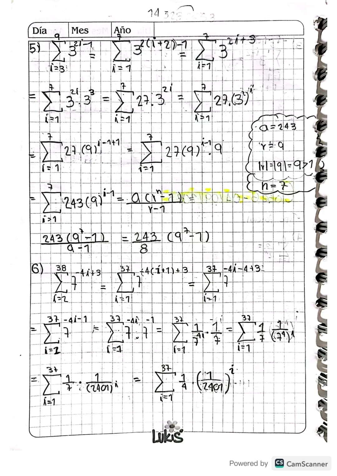 • Clase 4 28/08/2023.
·Sumatoria."
Cálculo II : Suma enesima
de una serie,
Definicion : Sea NE 2' V a., a₂, az...an
numeros reales entonces
