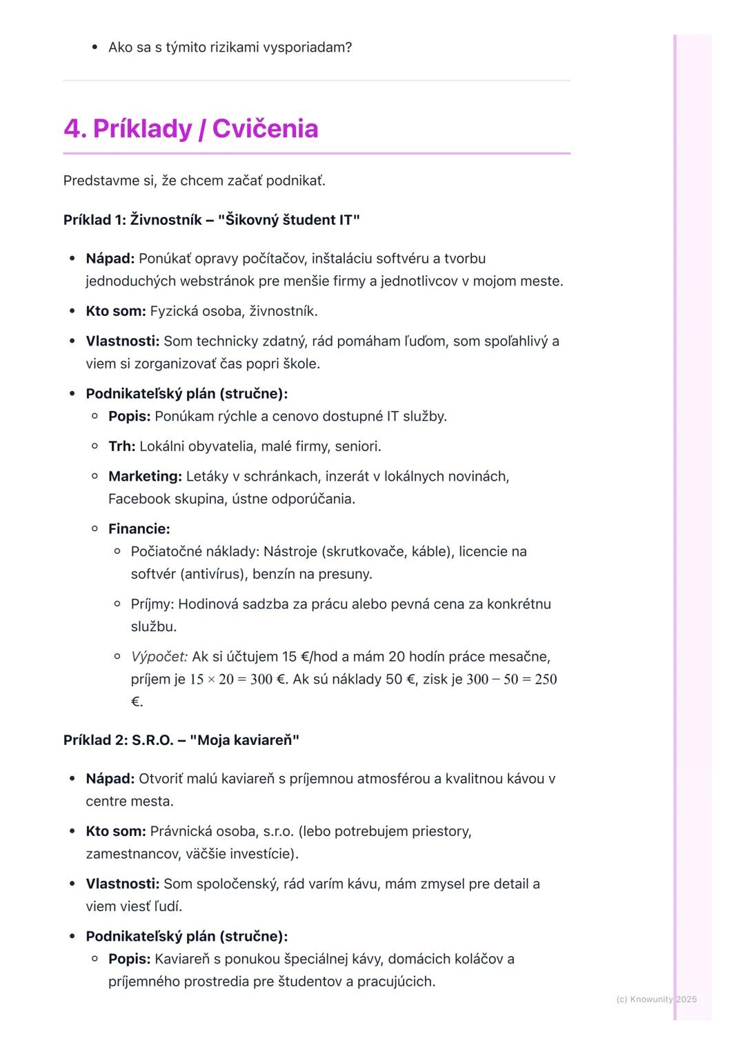 # Podnikateľ a podnikanie

## 1. Úvod do podnikania

Podnikanie je super dôležitá časť našej ekonomiky. V podstate ide o to, keď
niekto (pod