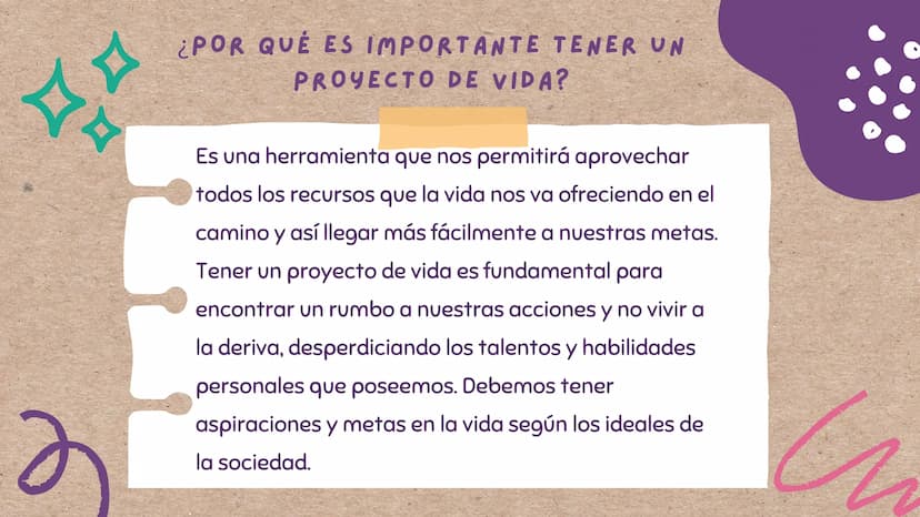 PROYECTO
DE VIDA
le г
¿QUÉ ES UN PROYECTO DE VIDA?
Un proyecto de vida es un plan
personal a largo o mediano plazo
que se piensa seguir a lo