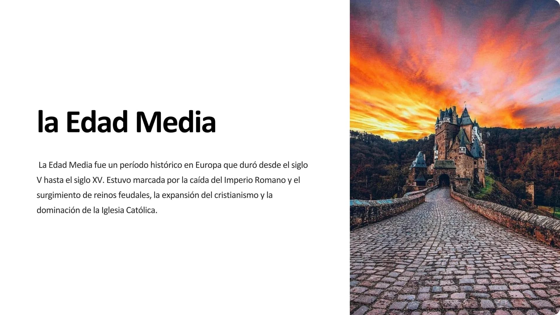 la Edad Media
La Edad Media fue un período histórico en Europa que duró desde el siglo
V hasta el siglo XV. Estuvo marcada por la caída del 
