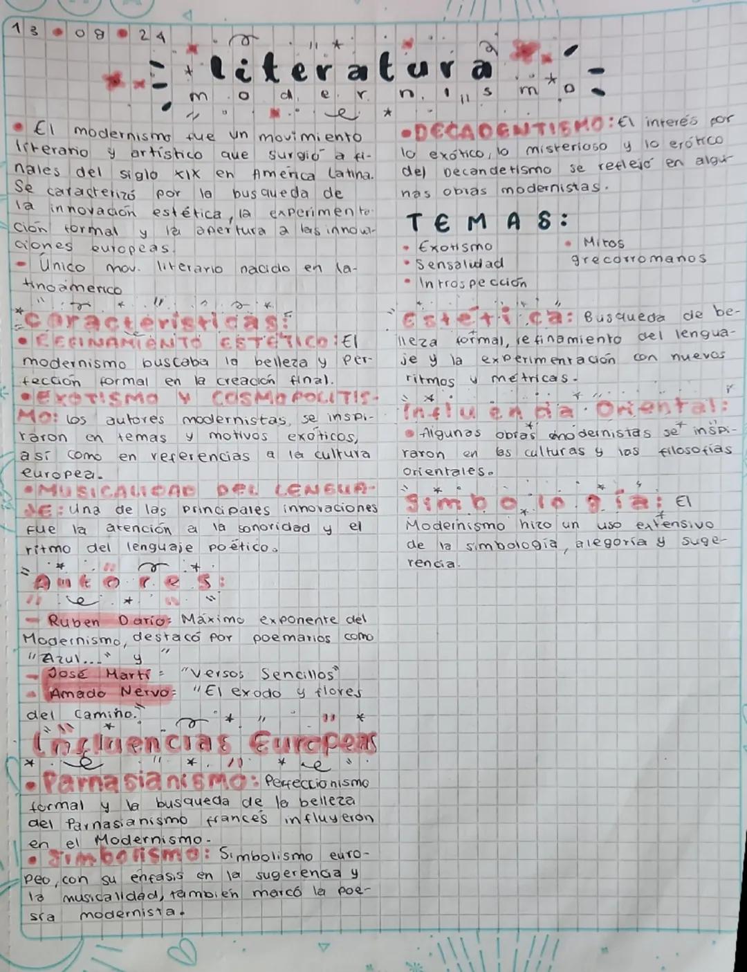 130824
م
Literatura
30
El modernismo fue un movimiento
que
Iiterario y artístico Surgió a fi-
nales del siglo XIX en América Latina.
Se cara