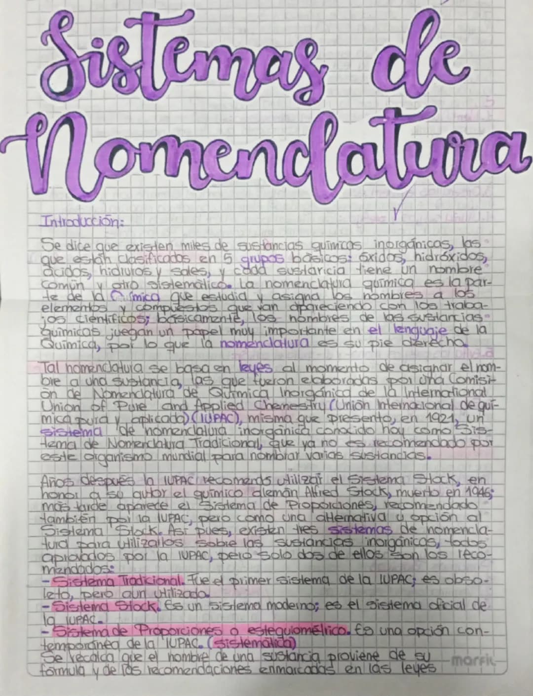 Sistemas de
Nomendatura
Introducción:
Se dice que existen miles de sustancias químicas inorgánicas, las
que estah Slah clasificados en 5 gru