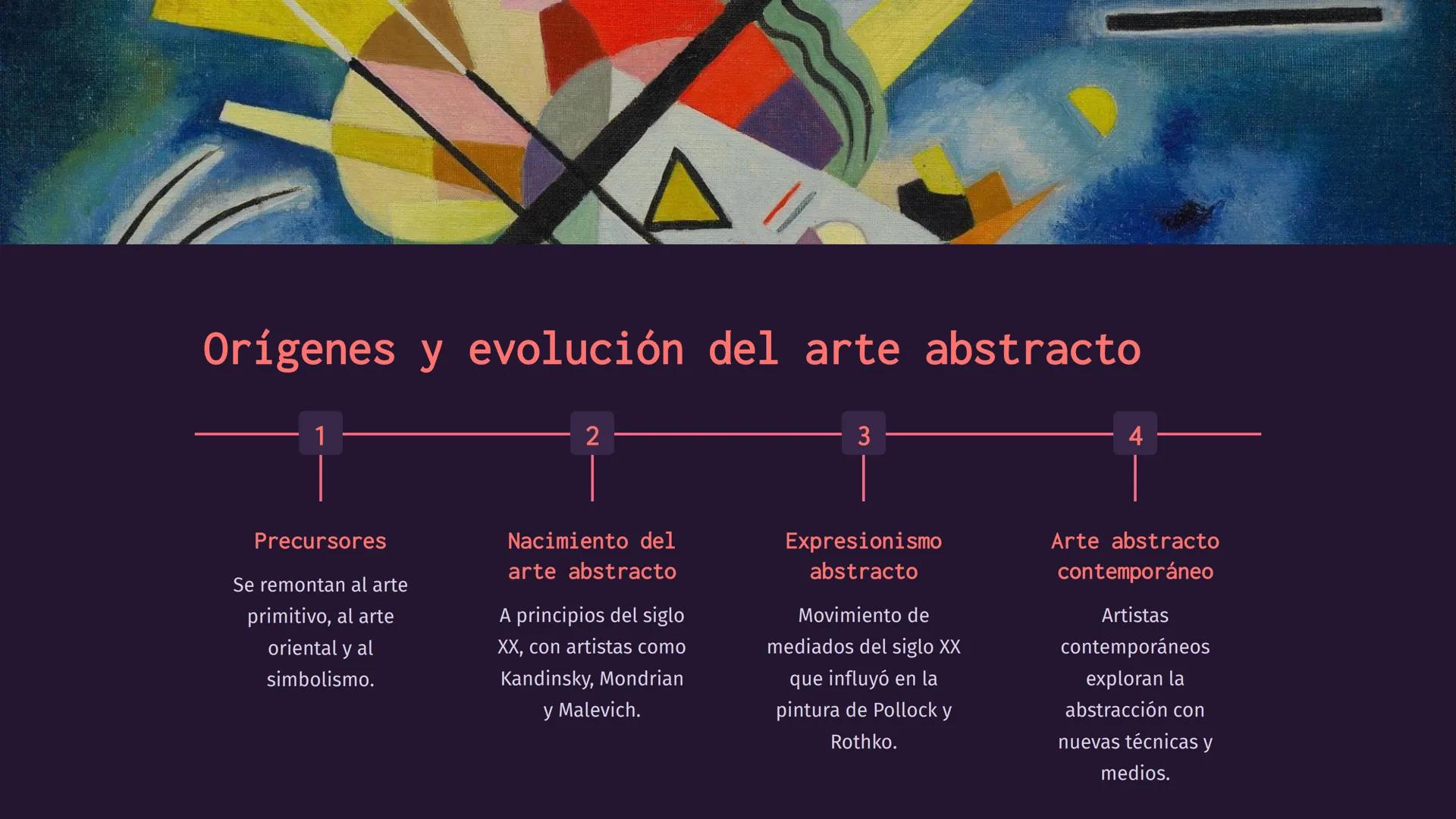 Introducción al
arte abstracto
El arte abstracto es una expresión artística que busca capturar
la esencia de las formas y los colores sin re
