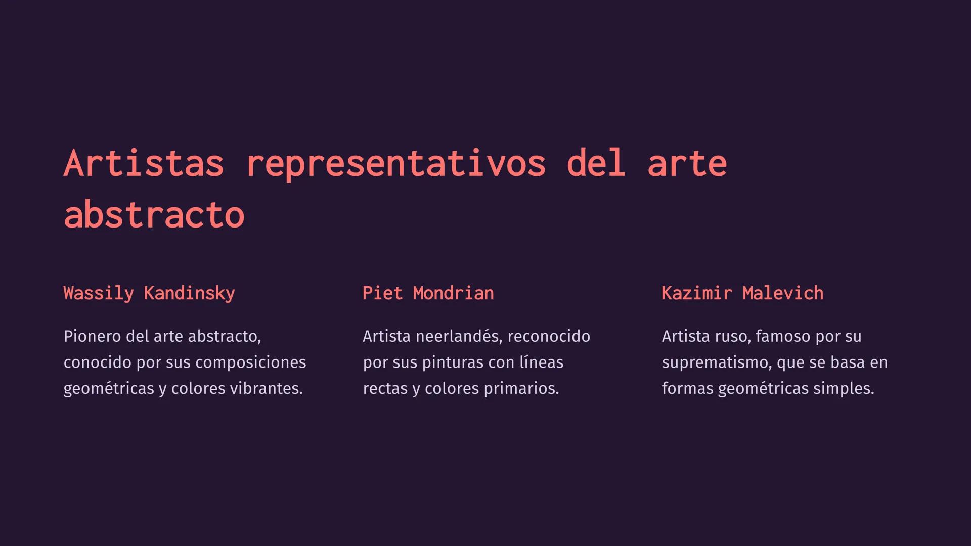 Introducción al
arte abstracto
El arte abstracto es una expresión artística que busca capturar
la esencia de las formas y los colores sin re