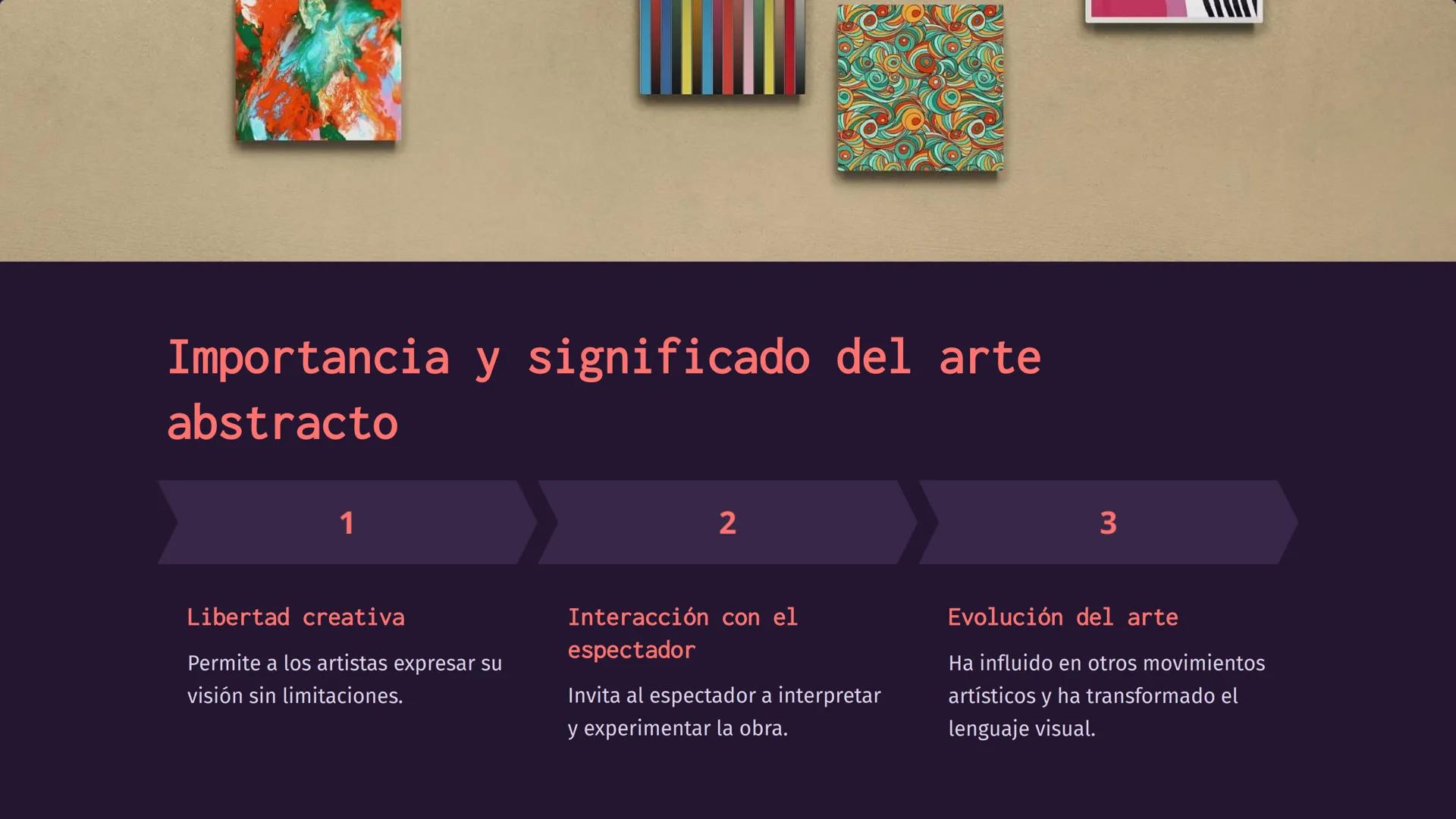 Introducción al
arte abstracto
El arte abstracto es una expresión artística que busca capturar
la esencia de las formas y los colores sin re