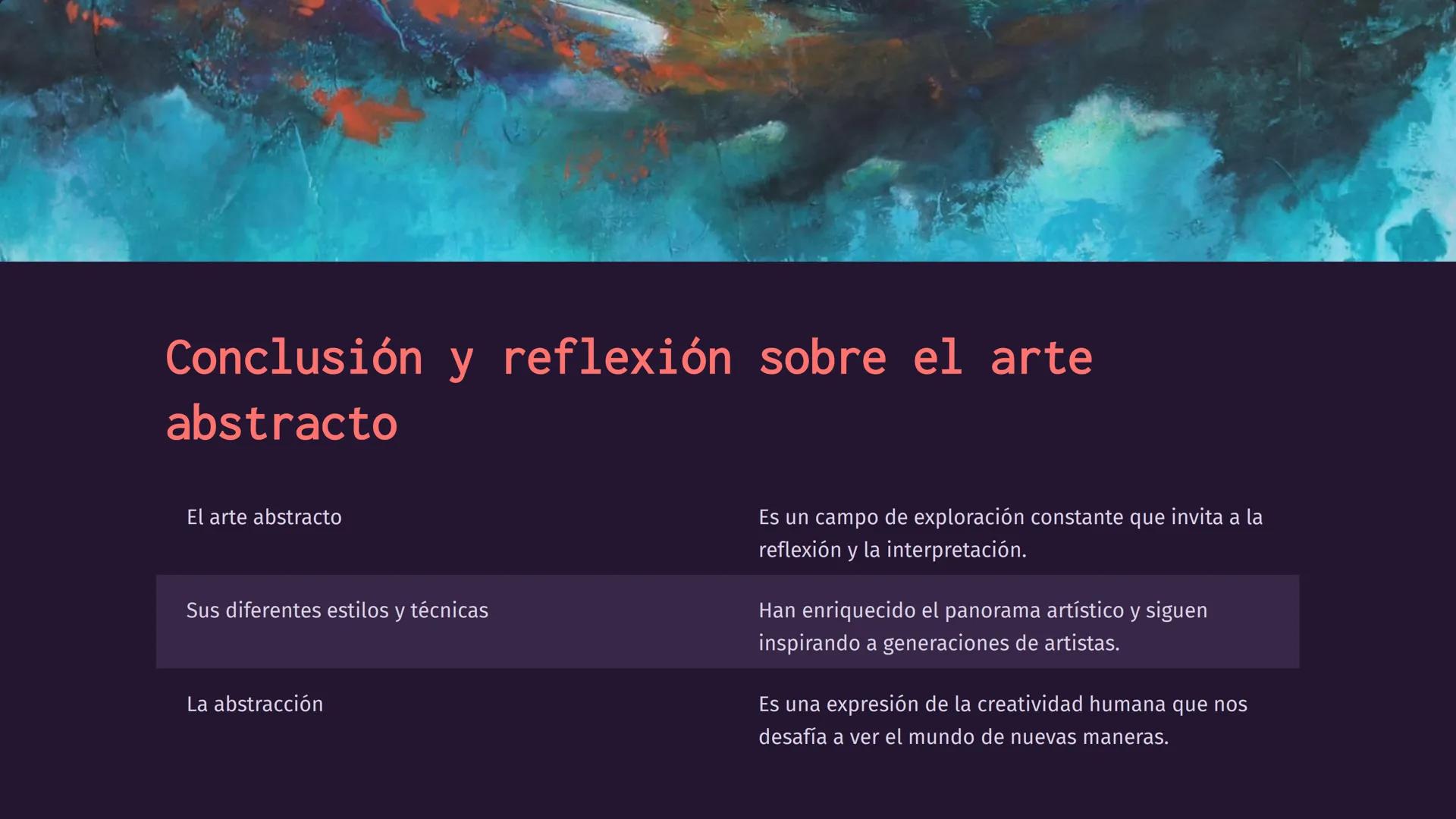 Introducción al
arte abstracto
El arte abstracto es una expresión artística que busca capturar
la esencia de las formas y los colores sin re