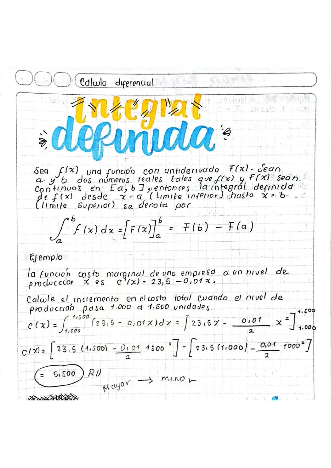 Integrales definidas, área debajo de la curva y área entre curvas.