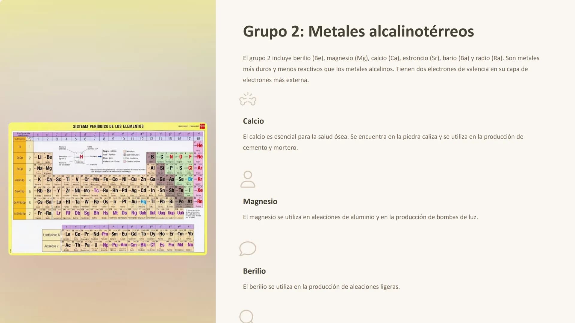 los elementos del
bloque s
Los elementos del bloques son los primeros en la tabla periódica. Estos
elementos se encuentran en los grupos 1 y