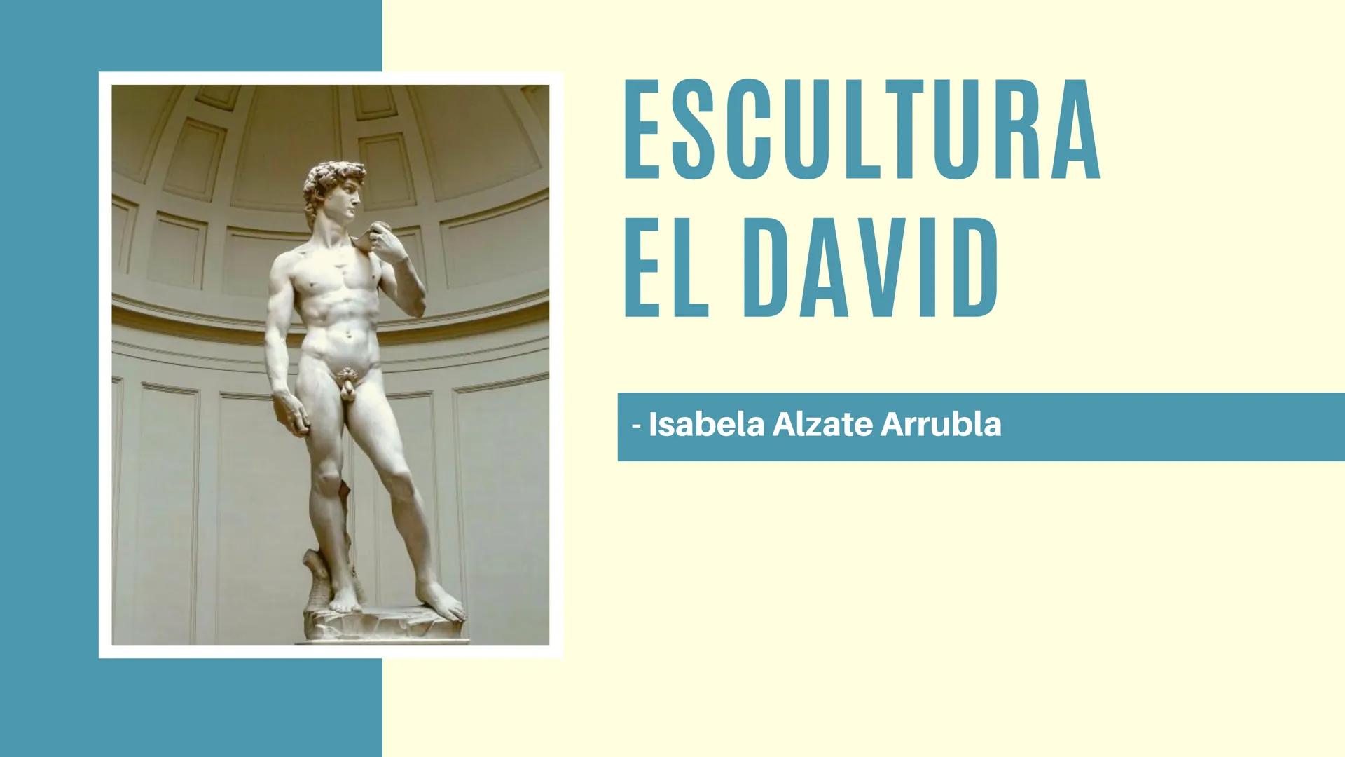 ESCULTURA
EL DAVID
- Isabela Alzate Arrubla DATOS GENERALES SOBRE
LA ESCULTURA
El David es una escultura de mármol
blanco (de carrara) que t