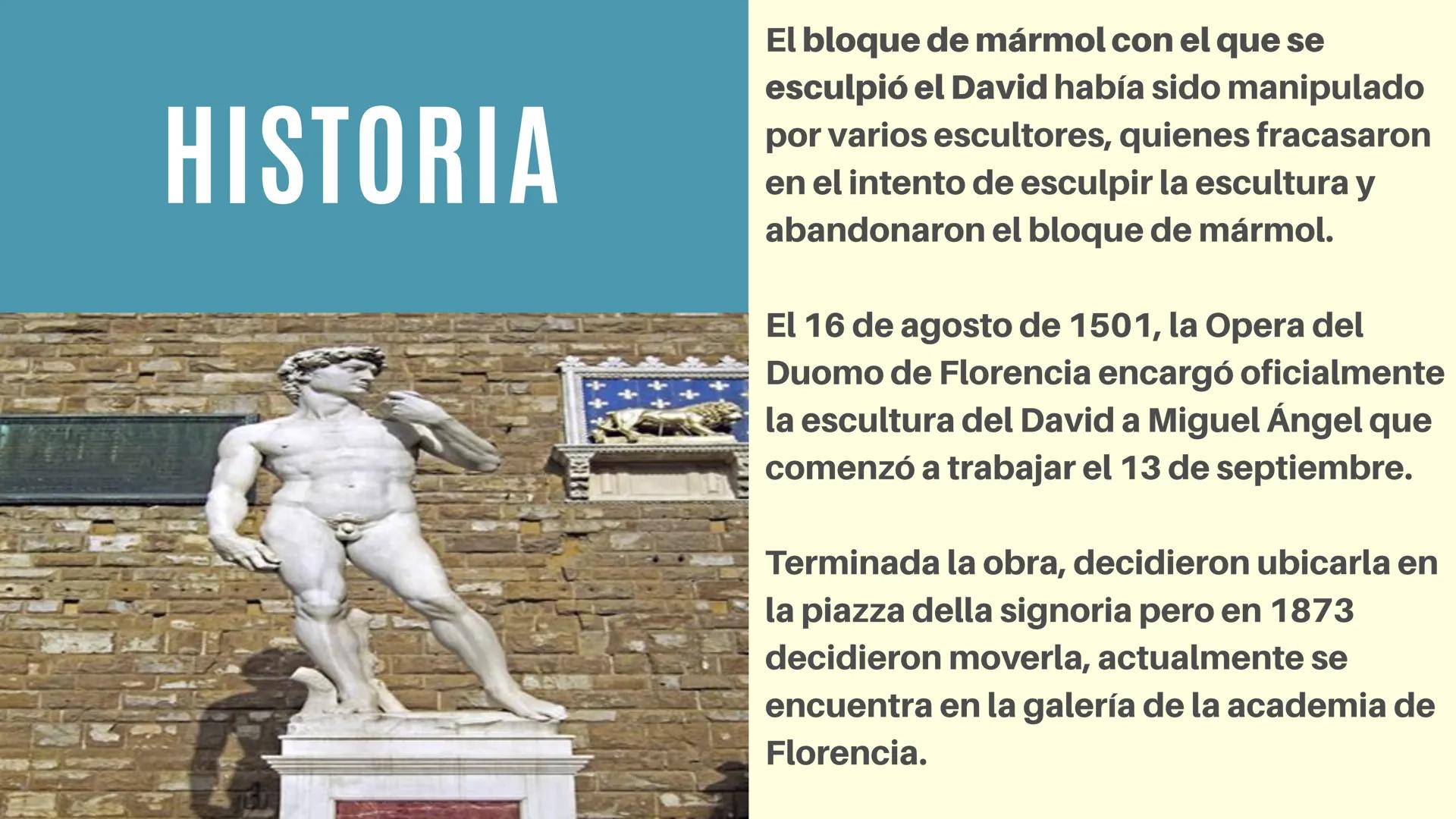 ESCULTURA
EL DAVID
- Isabela Alzate Arrubla DATOS GENERALES SOBRE
LA ESCULTURA
El David es una escultura de mármol
blanco (de carrara) que t