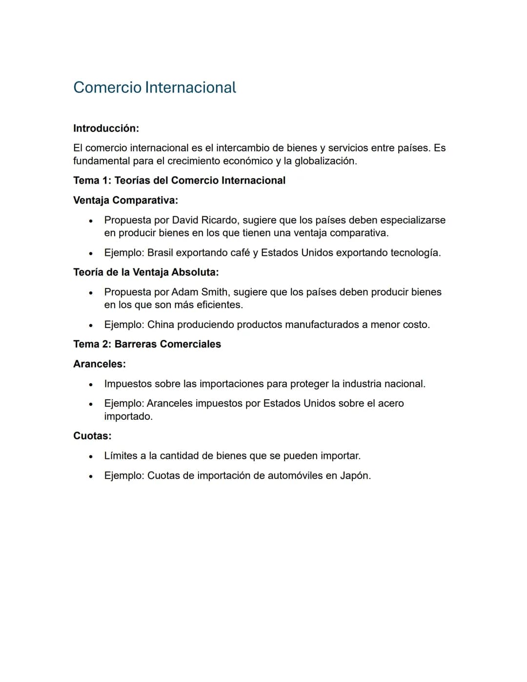 Comercio Internacional
Introducción:
El comercio internacional es el intercambio de bienes y servicios entre países. Es
fundamental para el 