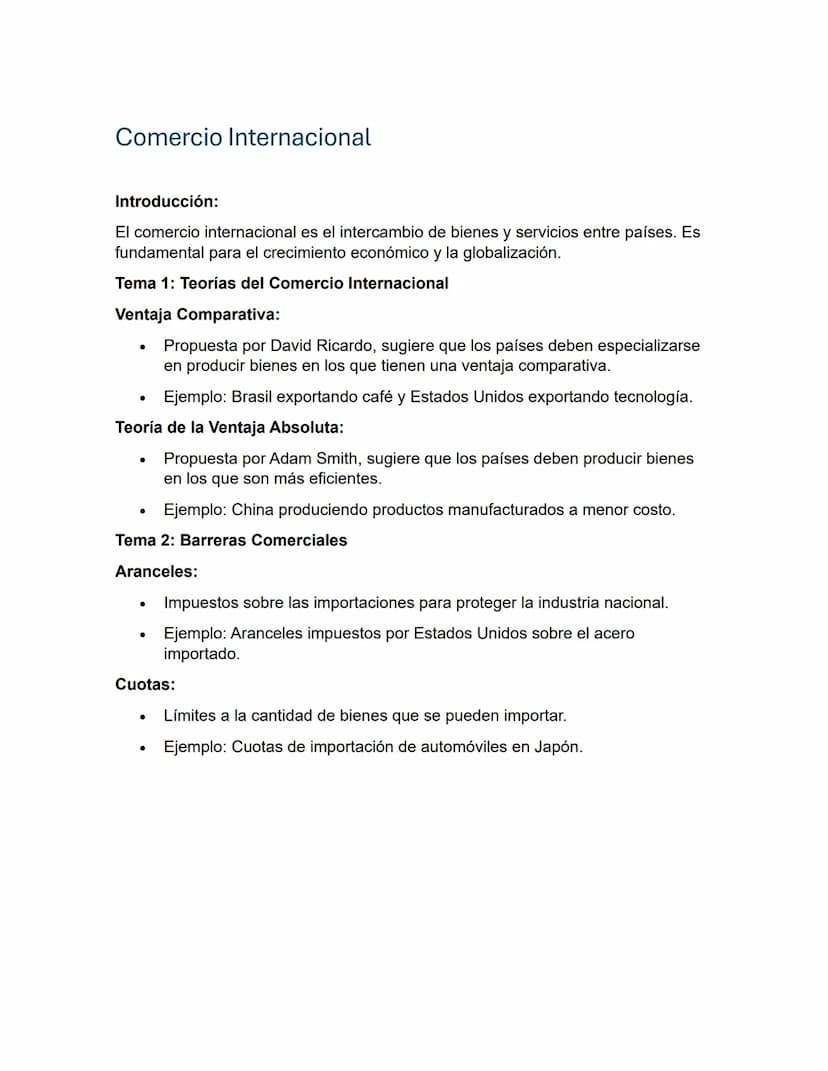 Comercio Internacional
Introducción:
El comercio internacional es el intercambio de bienes y servicios entre países. Es
fundamental para el 
