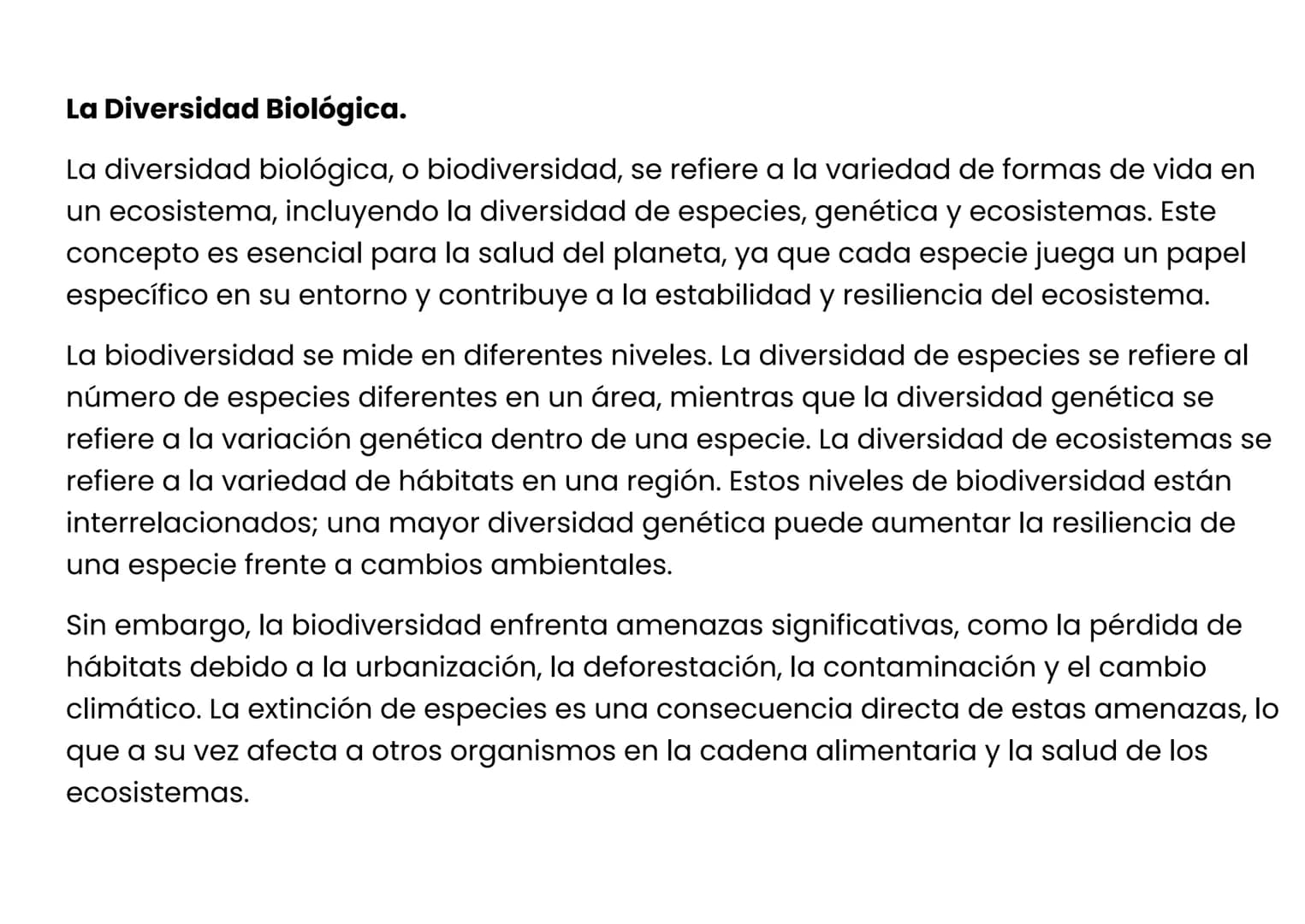 La Diversidad Biológica.
La diversidad biológica, o biodiversidad, se refiere a la variedad de formas de vida en
un ecosistema, incluyendo l